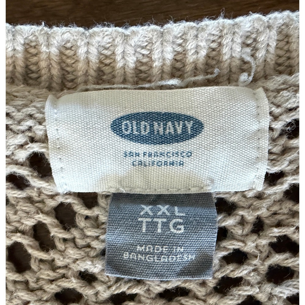 Old Navy Womens XXL Tan Cotton Open Knit Pointelle V-Neck Sweater Long Sleeve - Picture 3 of 6